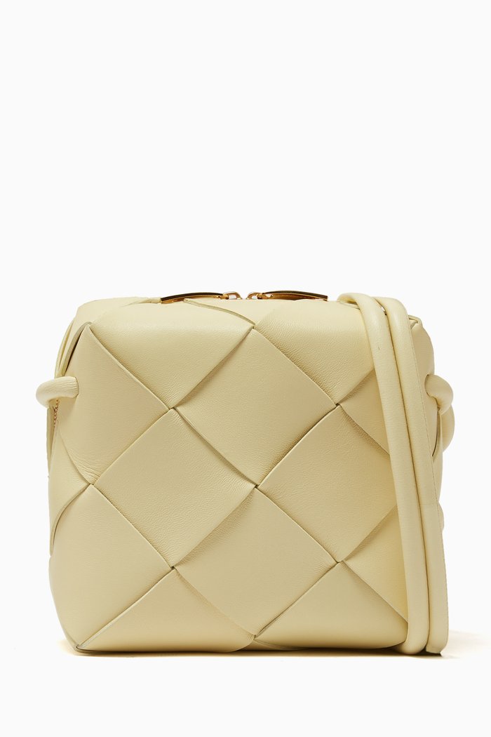Mini Cassette Bag in Intreccio Leather, Neutral