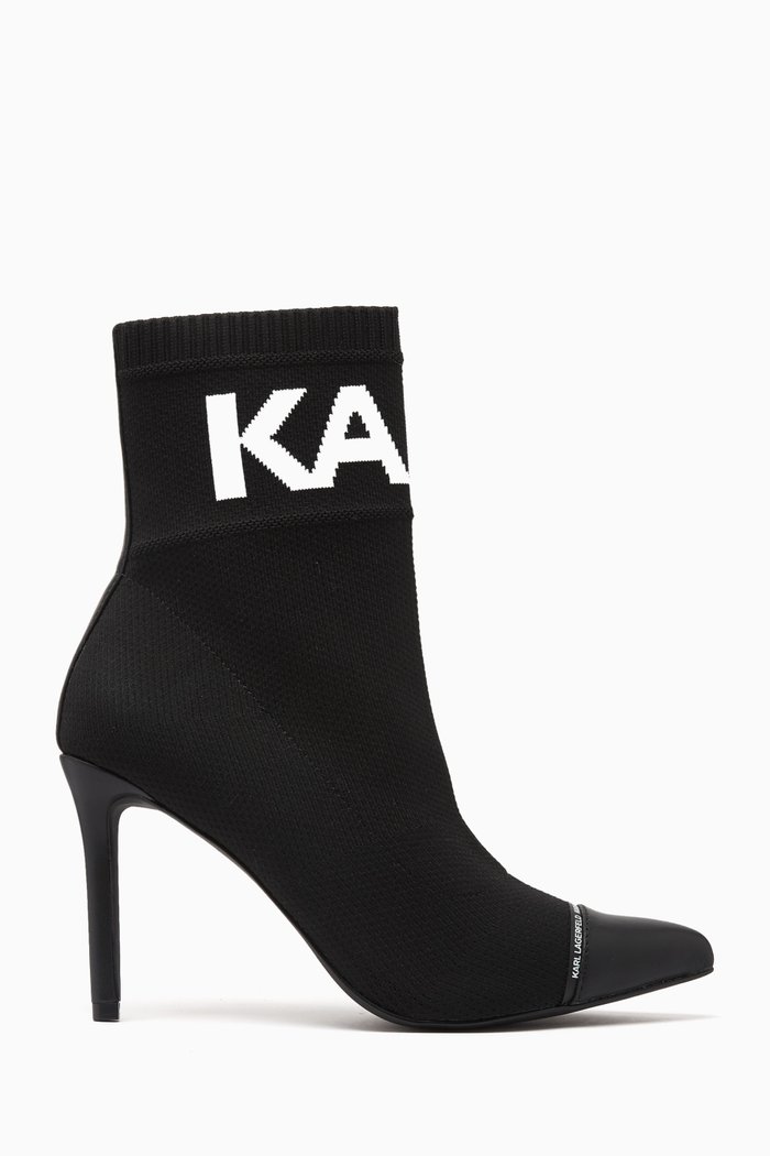 Pandara Mid-heel Ankle Boots in Knit, Black