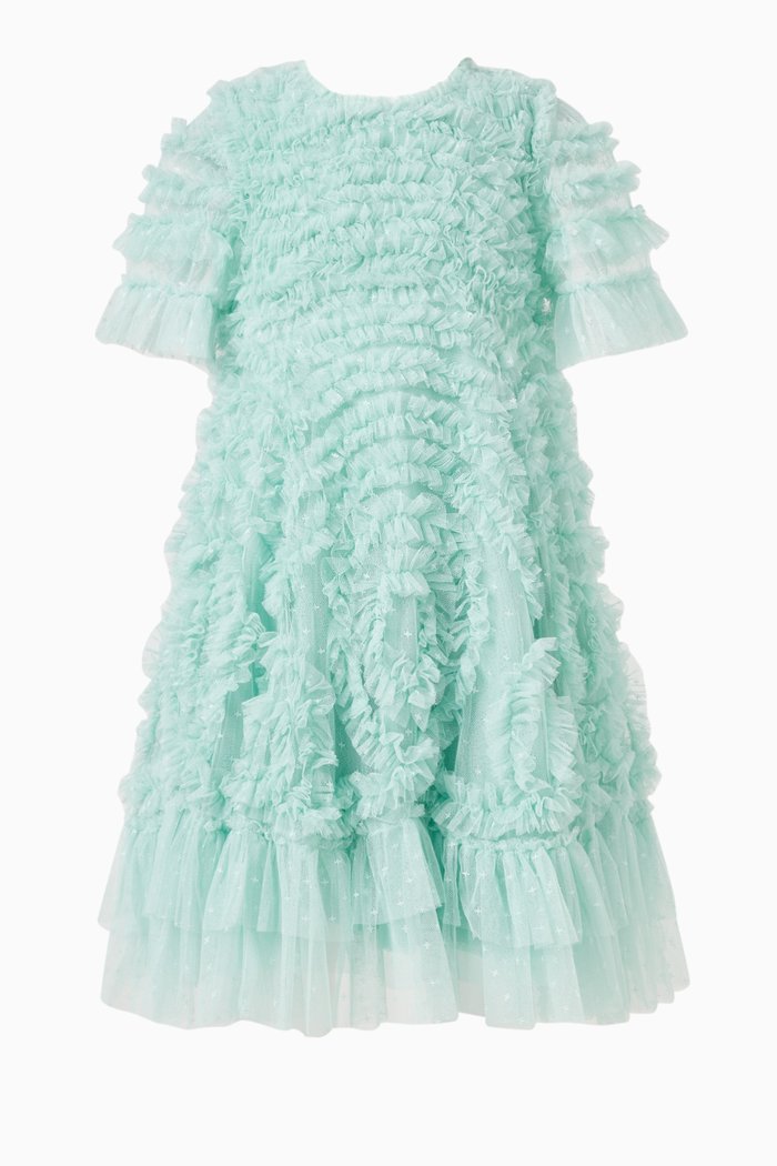 

Verity Ruffle Dress in Polyester, Blue