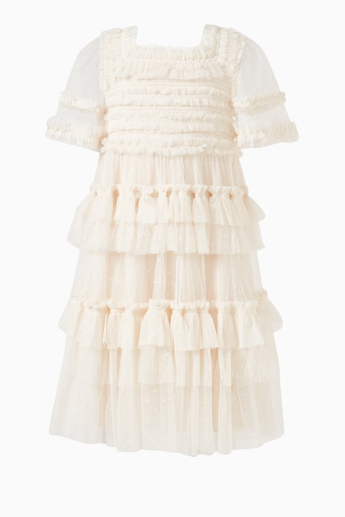 

Peaches Smocked Dress in Polyester, Neutral