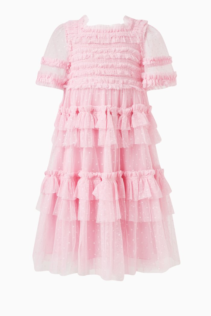 

Peaches Smocked Dress in Polyester, Pink