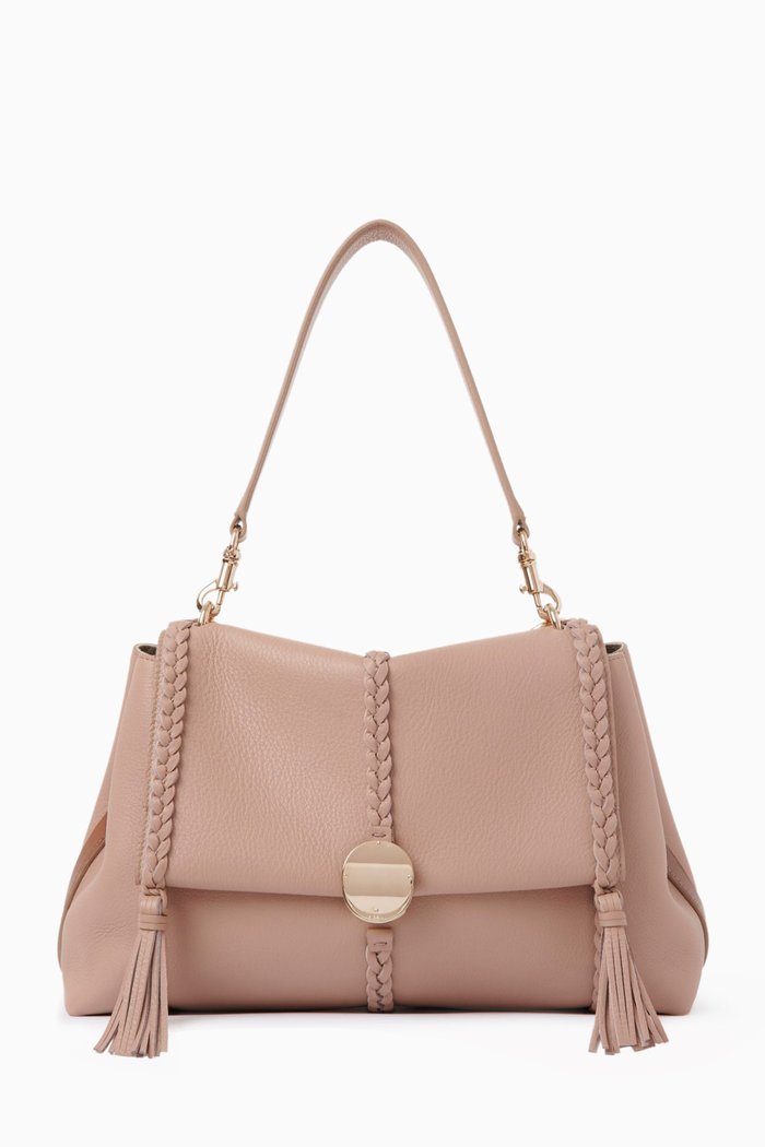 

Medium Penelope Shoulder Bag in Leather, Neutral