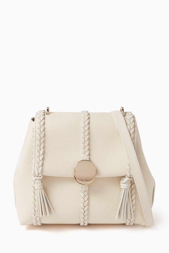 

Penelope Small Soft Shoulder Bag in Grained Calfskin, White