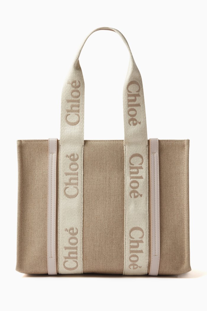 

Medium Woody Tote Bag in Linen, Grey