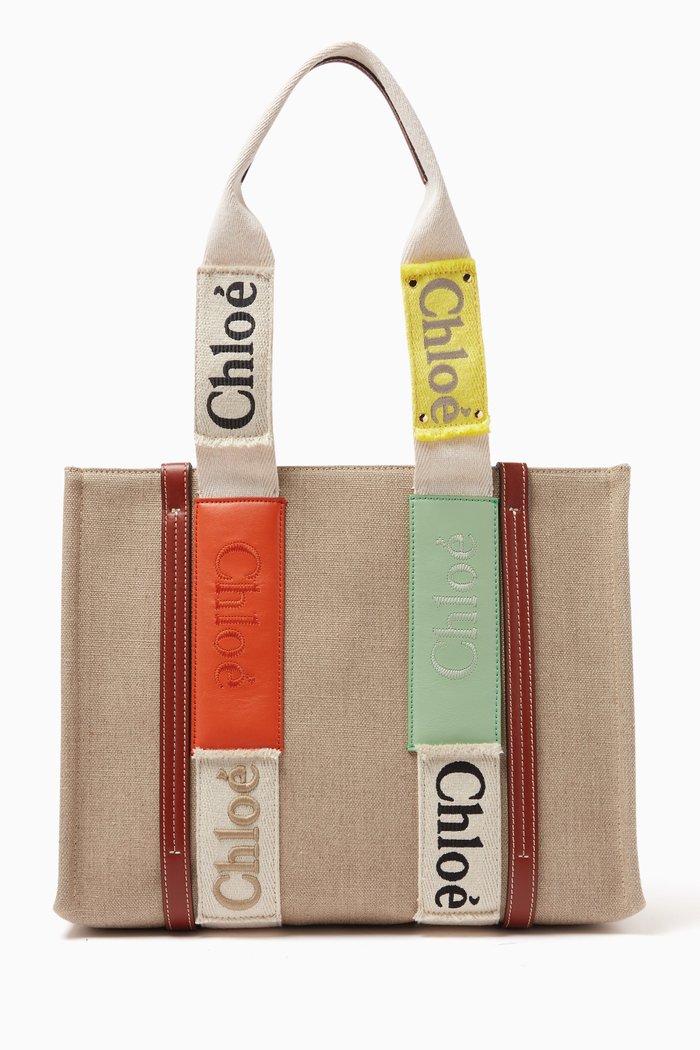 

Medium Woody Tote Bag in Linen Canvas, Multicolour