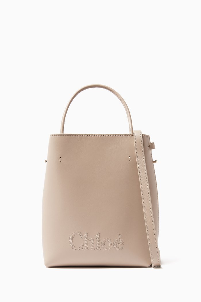 

Micro Sense Tote Bag in Shiny Calfskin, Neutral