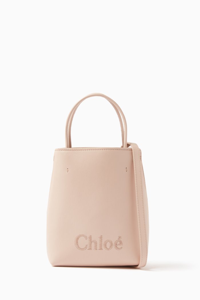 

Chloé's Sense Micro Tote Bag in Shiny Calfskin, Pink