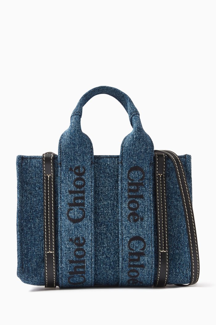 

Nano Woody Tote Bag in Denim, Blue