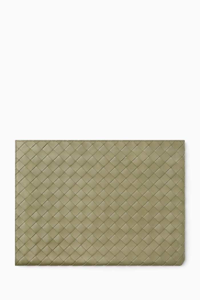 

Half Zip Around Pouch in Intrecciato Calfskin, Grey