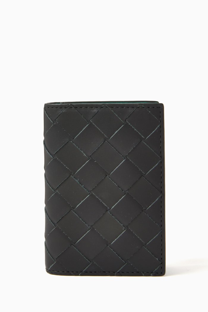

Bi-fold Card Case in Intrecciato Calfskin, Green