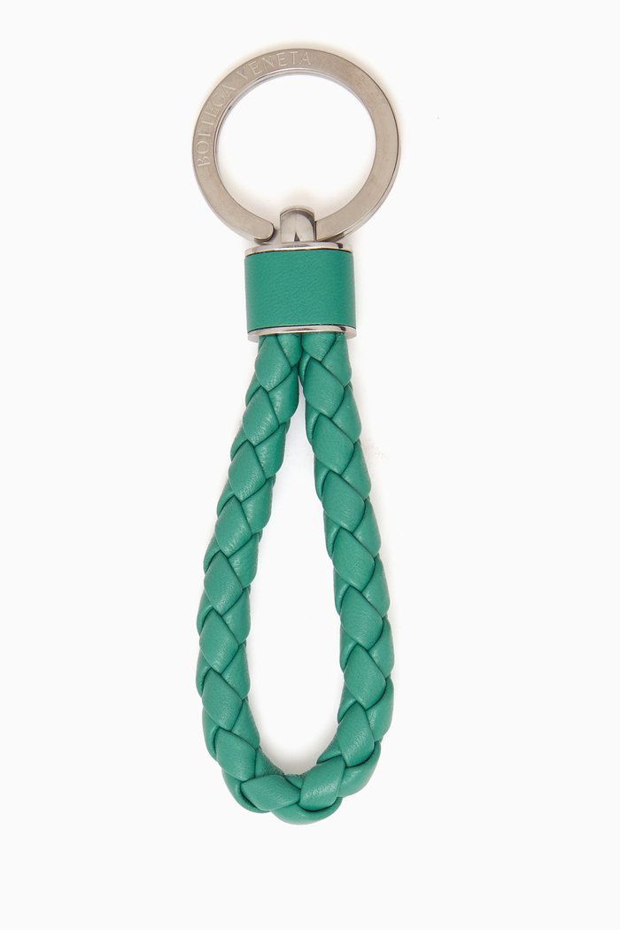 

Key Ring in Intreccio Leather, Green