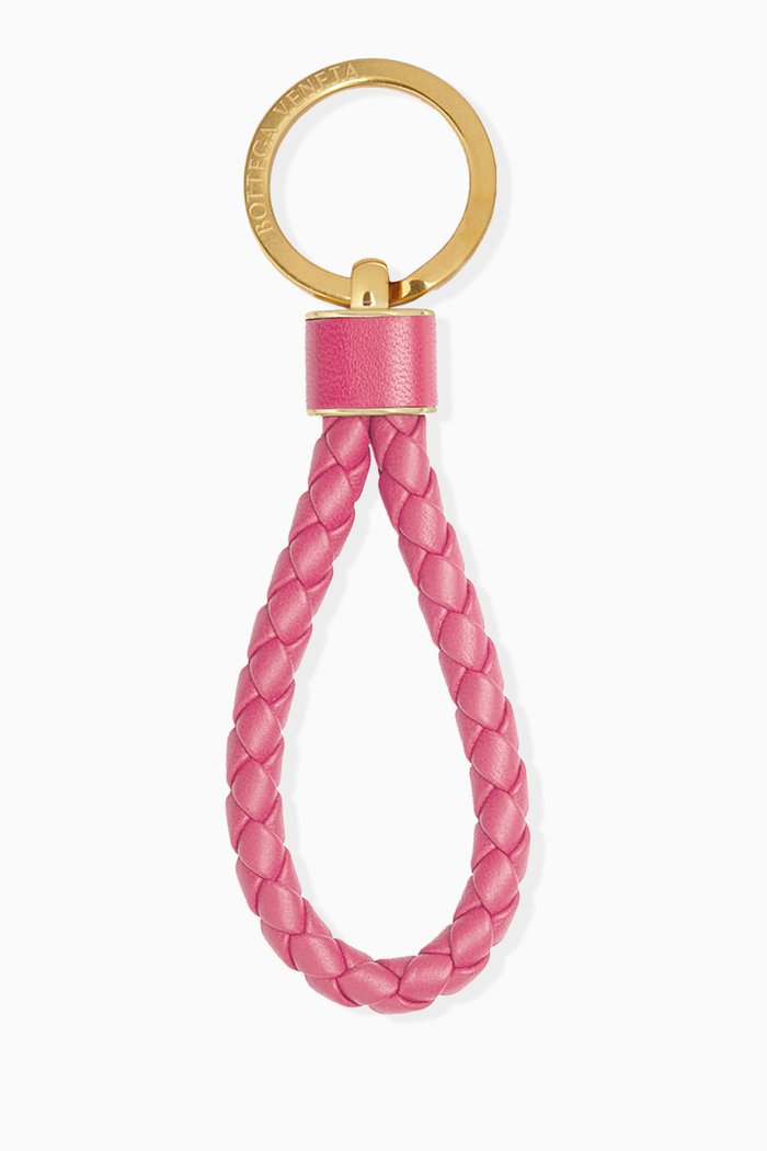 

Key Ring in Intrecciato Leather, Pink