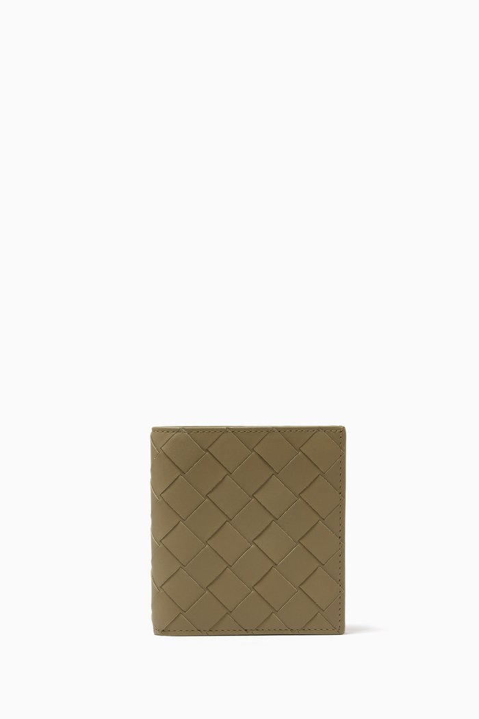 

Bi-fold Wallet in Intrecciato Leather, Grey