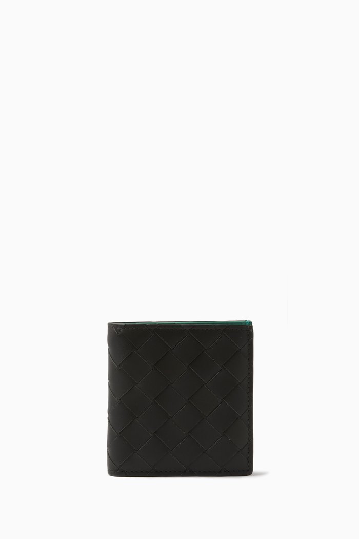 

Bi-fold Wallet in Intrecciato Leather, Green