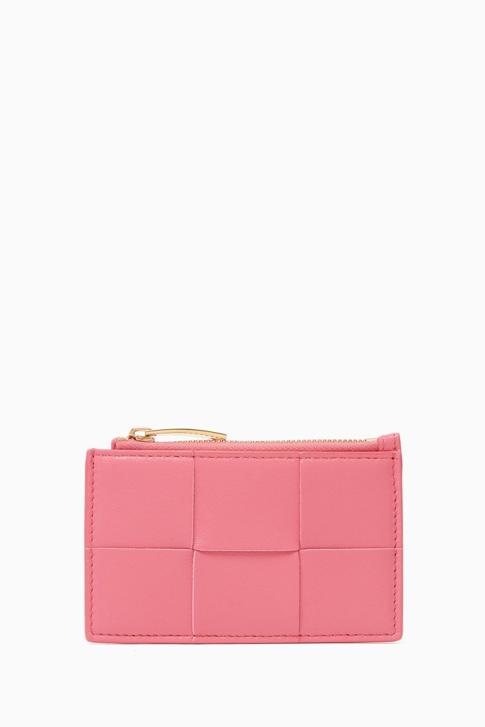 Zipped Card Case in Intrecciato Nappa, Neutral