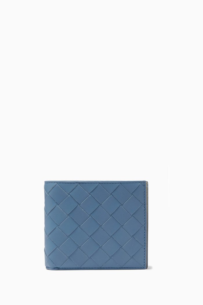 

Bi-fold Wallet in Intrecciato Leather, Blue