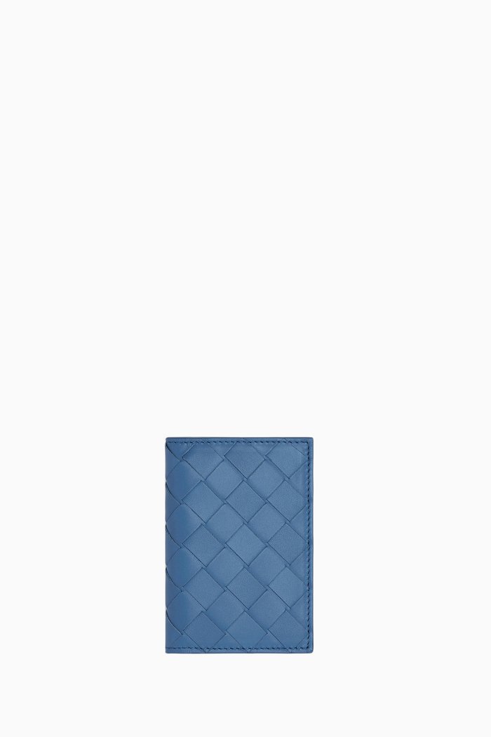 

Bi-fold Card Case in Intrecciato Calfskin, Blue