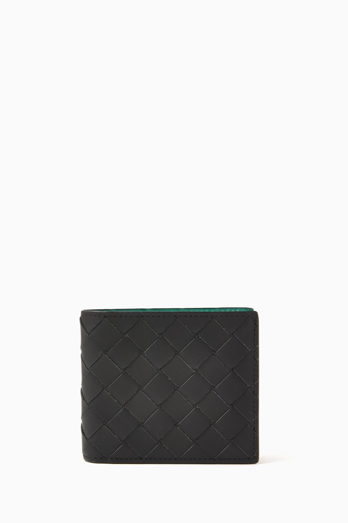 

Bi-fold Wallet in Intrecciato Leather, Green