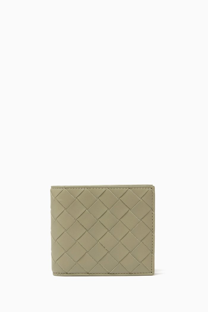 

Bi-fold Wallet in Intrecciato Leather, Grey