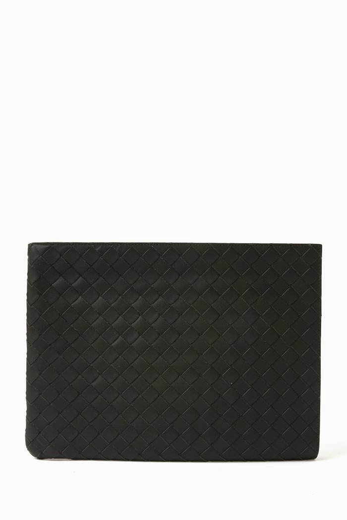

Half Zip Around Pouch in Intrecciato Calfskin, Green