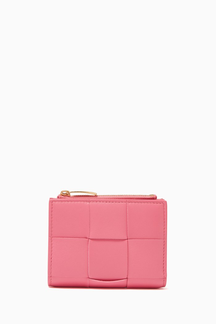 

Bi-fold Zip Wallet in Intreccio Nappa, Pink