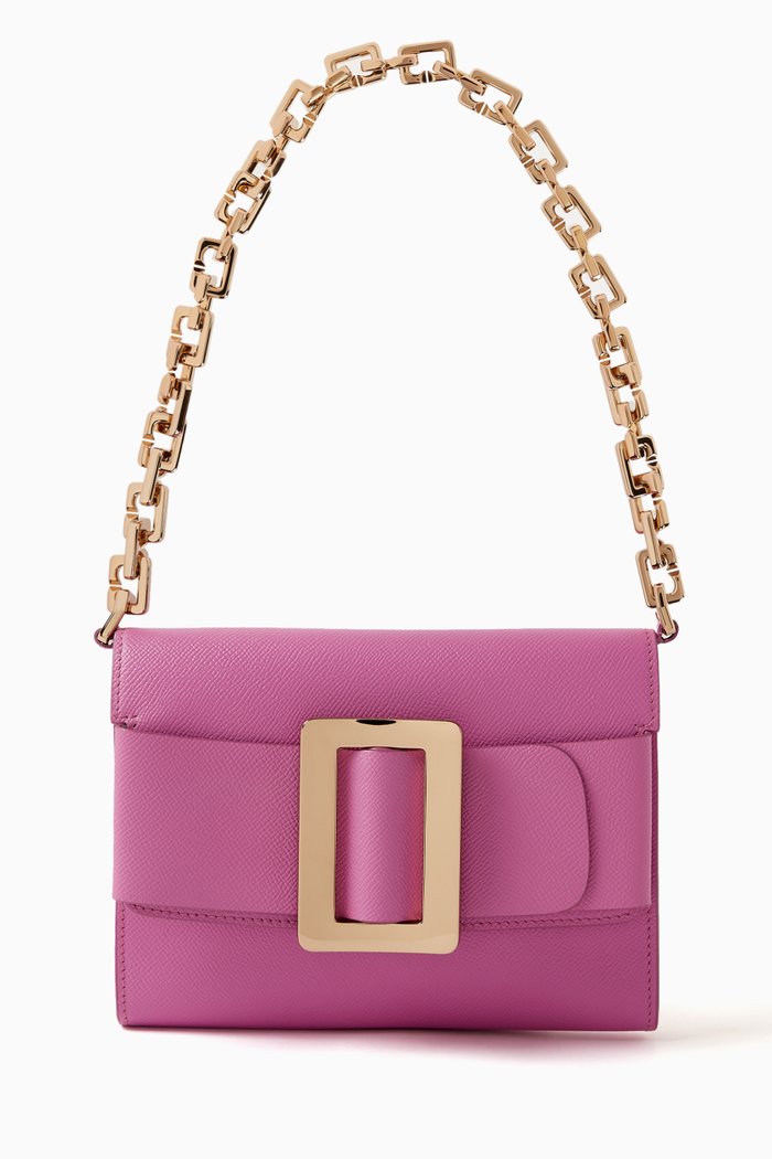 

Small Buckle Travel Crossbody Case in Calfskin Leather, Pink