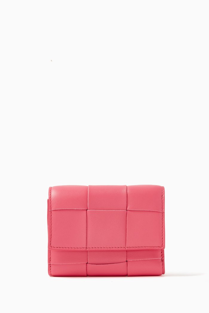 Tri-fold Zip Wallet in Intrecciato Nappa, Pink