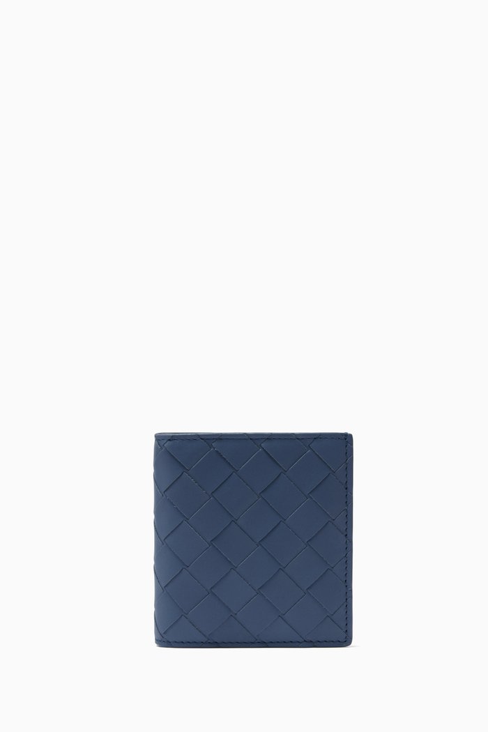 

Bi-fold Wallet in Intrecciato Leather, Blue