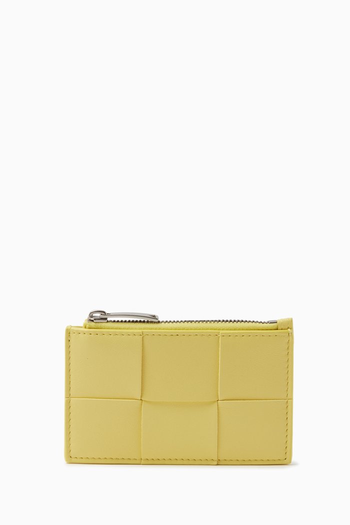 

Cassette Zipped Card Case in Intrecciato Nappa, Yellow