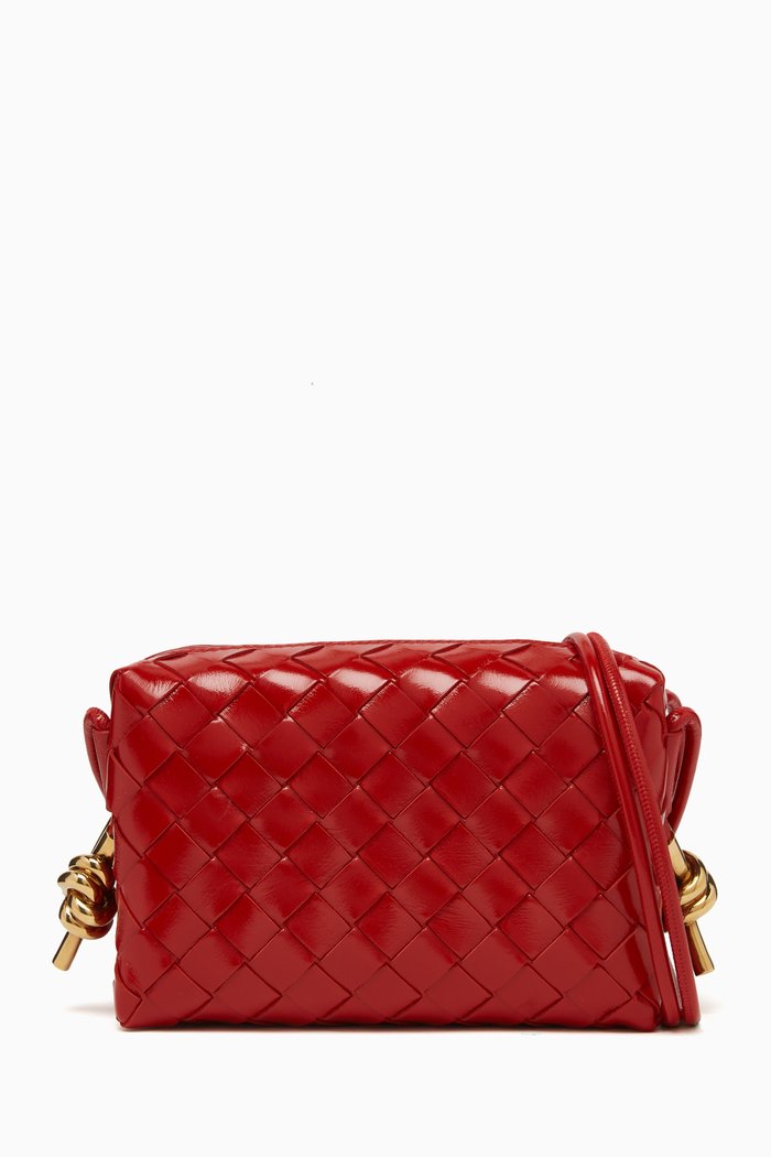 Mini Loop Crossbody Bag in Intrecciato Leather, Red