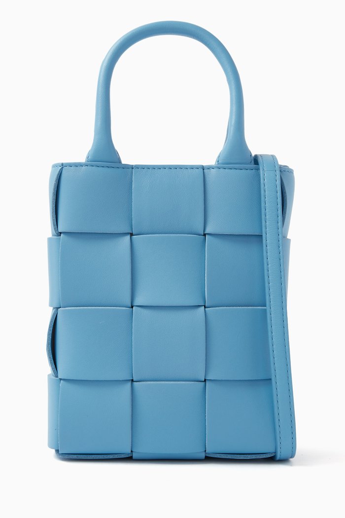 

Mini Cassette Tote Bag in Intrecciato Leather, Blue
