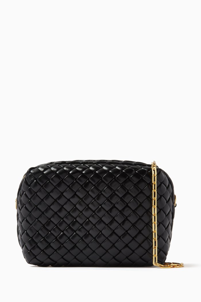 

Padded Loop Camera Bag in Intreccio Leather, Black