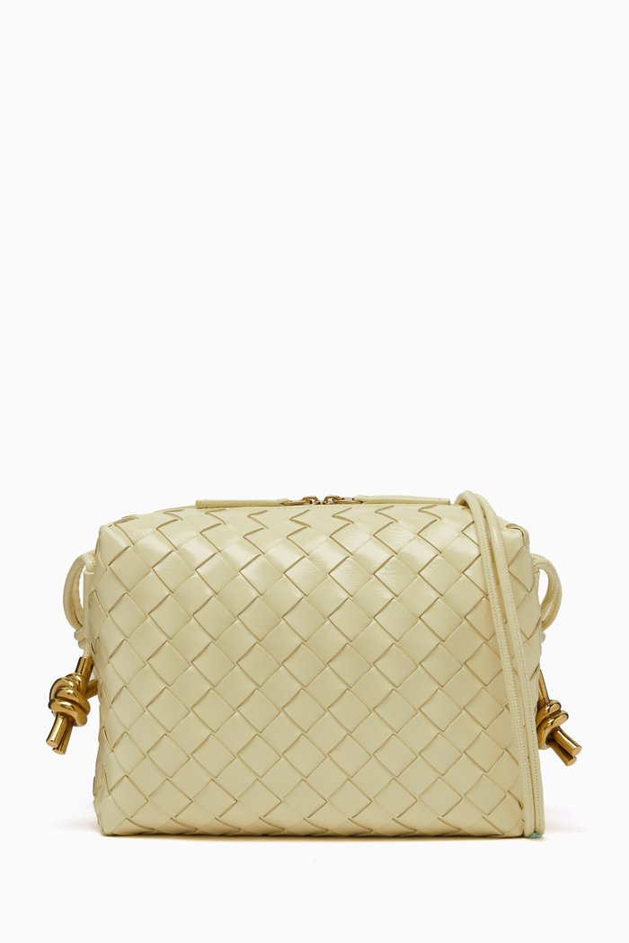 

Small Loop Camera Bag in Intrecciato Leather, Neutral