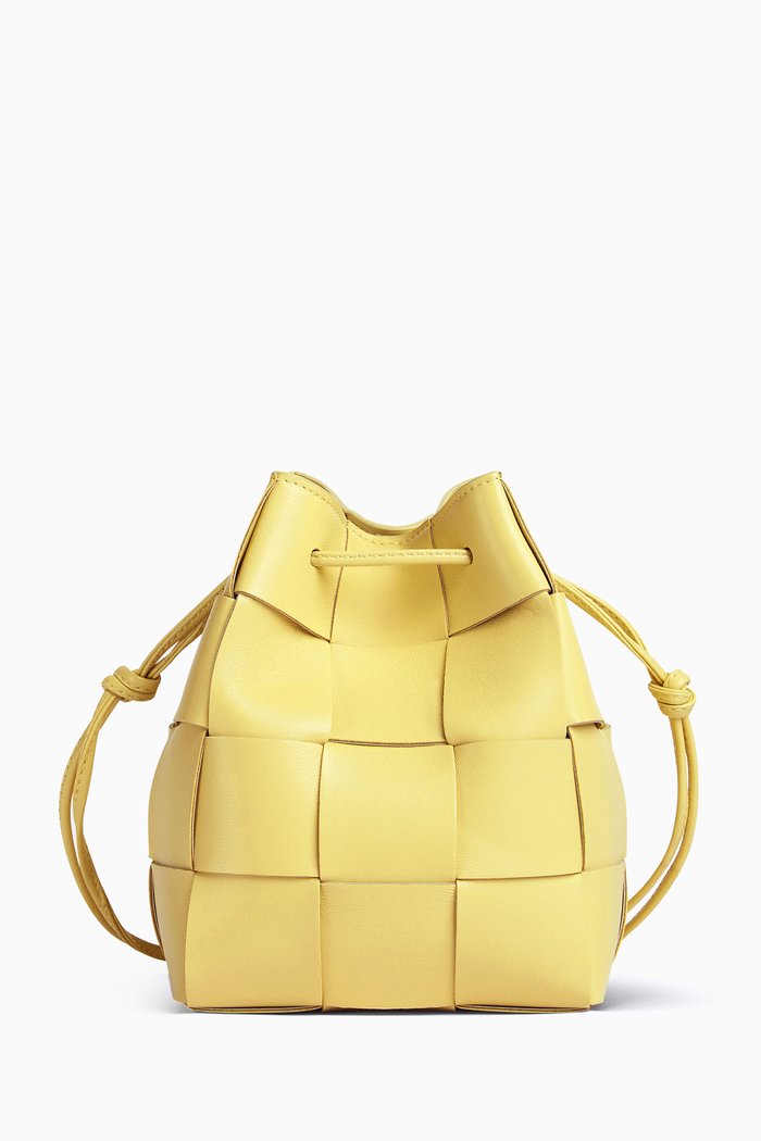 

Cassette Mini Bucket Bag in Intrecciato Nappa, Yellow