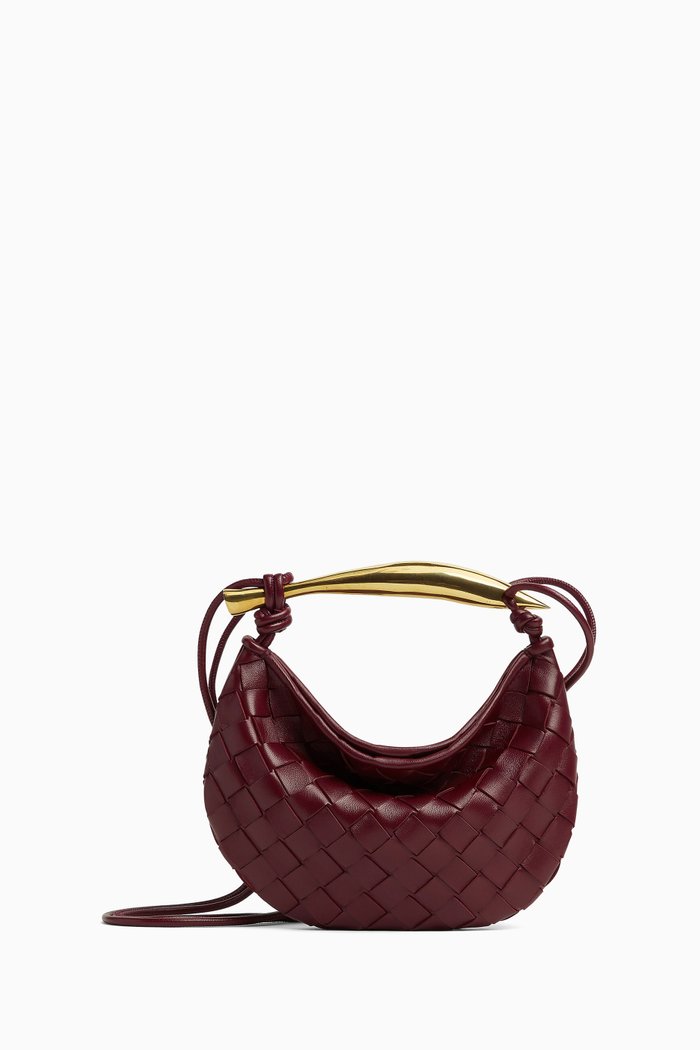 

Mini Sardine Top-handle Bag in Intrecciato Leather, Burgundy