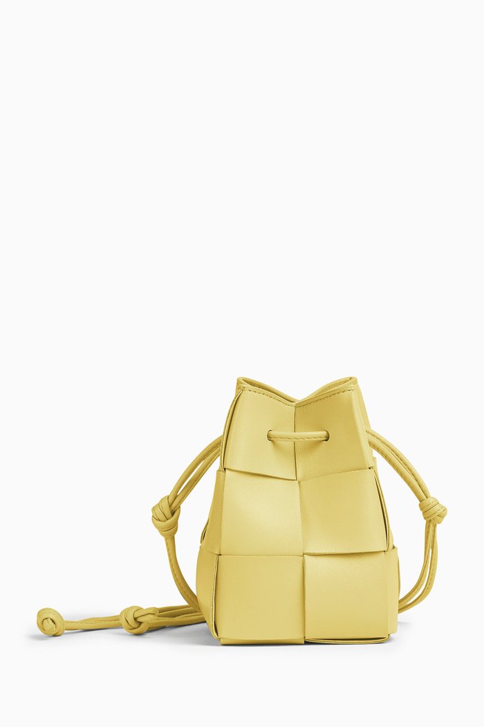 

Mini Cassette Bag in Intreccio Leather, Yellow