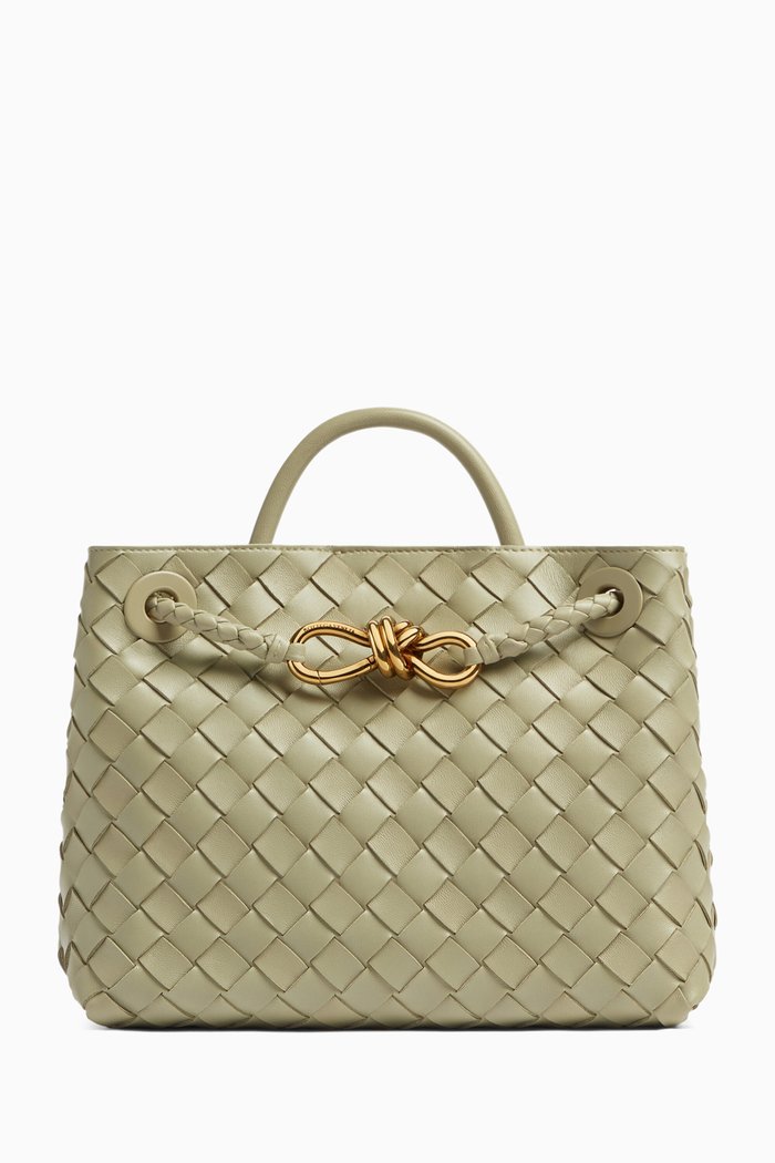 Small Andiamo Bag in Intrecciato Leather, Grey
