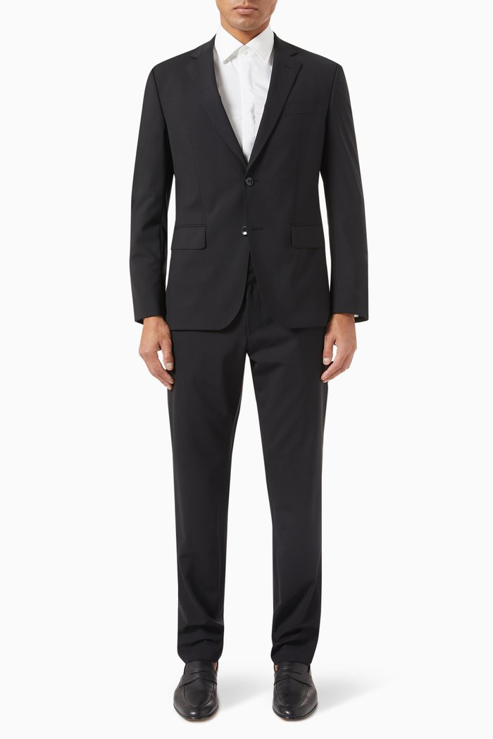 

Slim-Fit Suit Jacket & Pants in Wool Stretch, Black