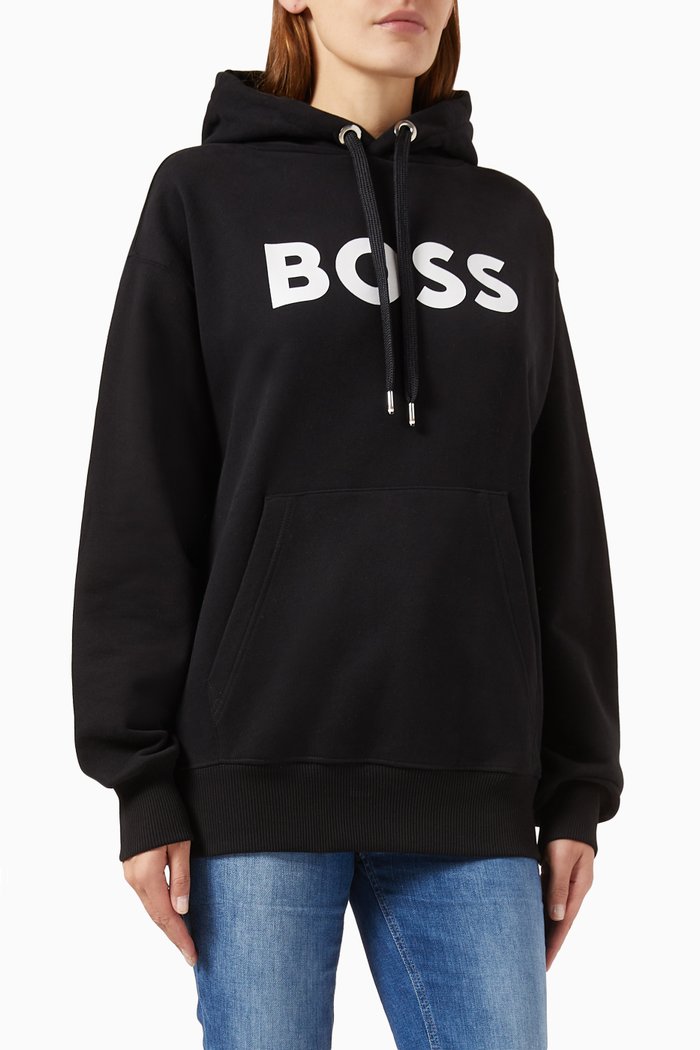 

Logo Print Hoodie in Cotton Blend, Black