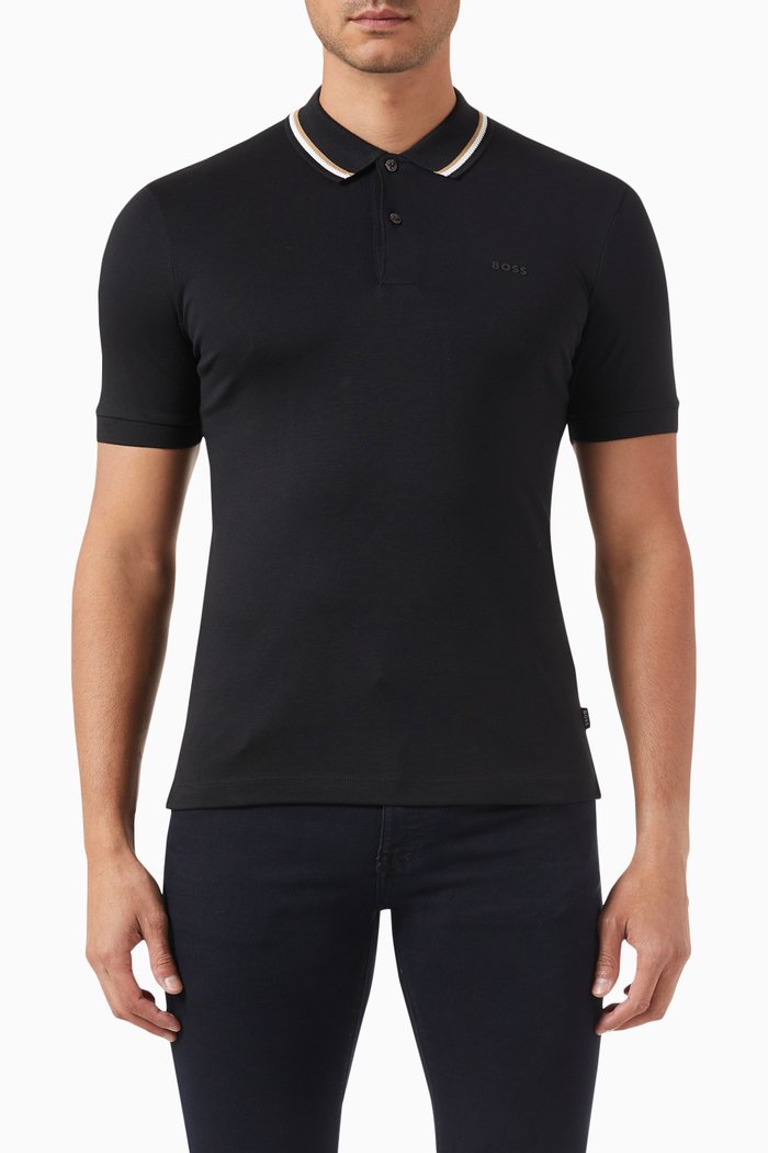 Logo Print Polo Shirt in Cotton, Black