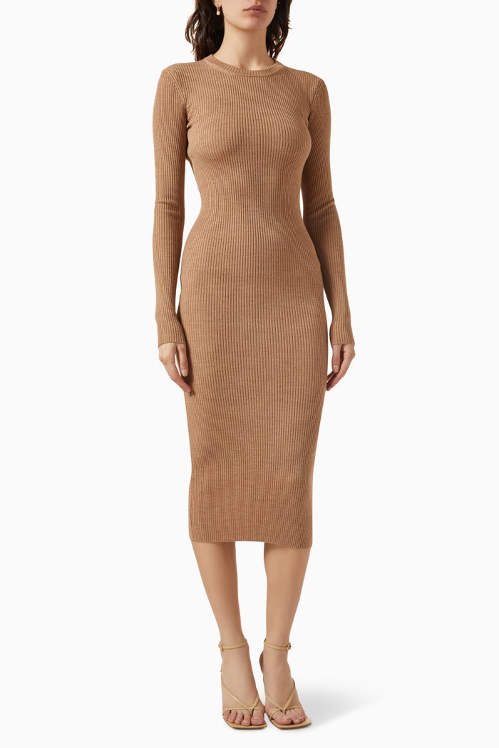 

Ribbed Midi Dress in Knit, Neutral