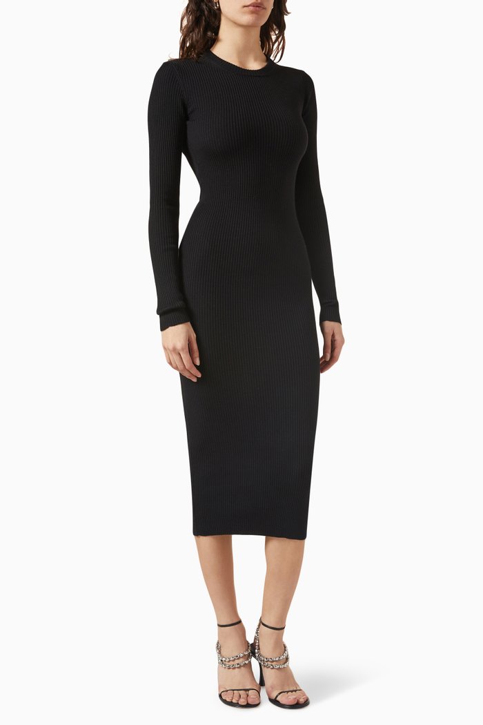 

Ribbed Midi Dress in Knit, Black
