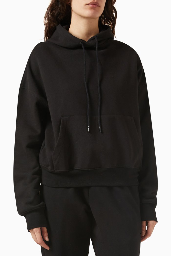 Drawcord Hoodie in Jersey, Black