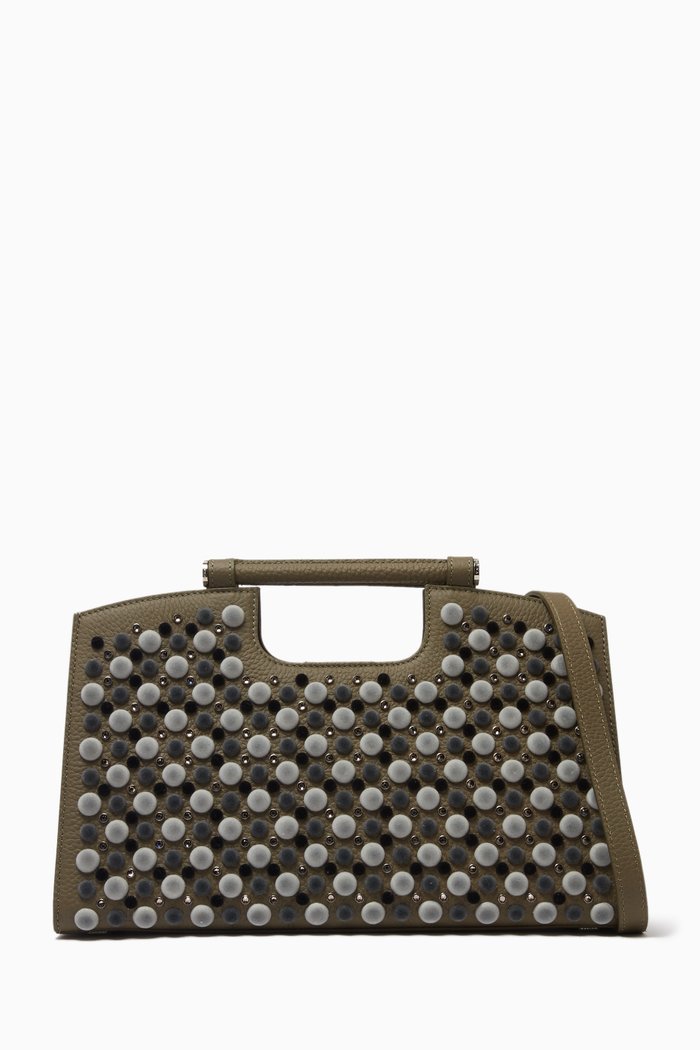 

L'Avenue Crystal Embellished Bag in Leather, Brown