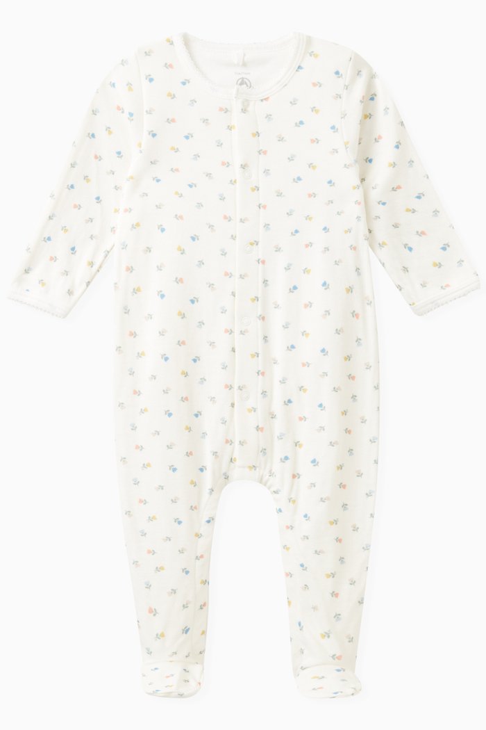 

Floral Sleepsuit in Cotton, White