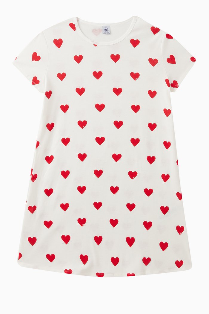 Heart-print Dress in Organic Cotton, White