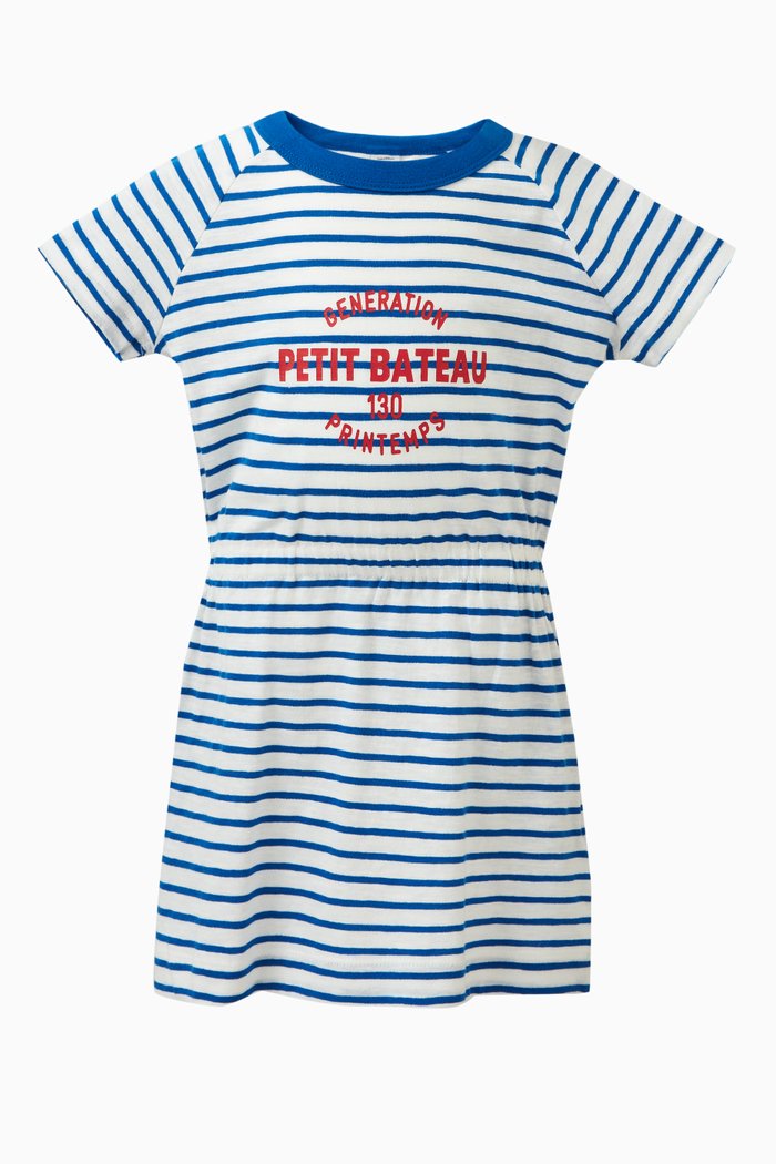 

Striped Slub Dress in Cotton Jersey, White