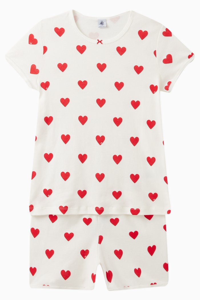 Heart-print T-shirt and Shorts Set in Cotton, White