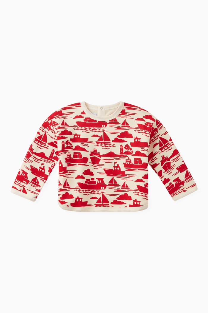 

Boat-print Sweatshirt in Cotton, Red