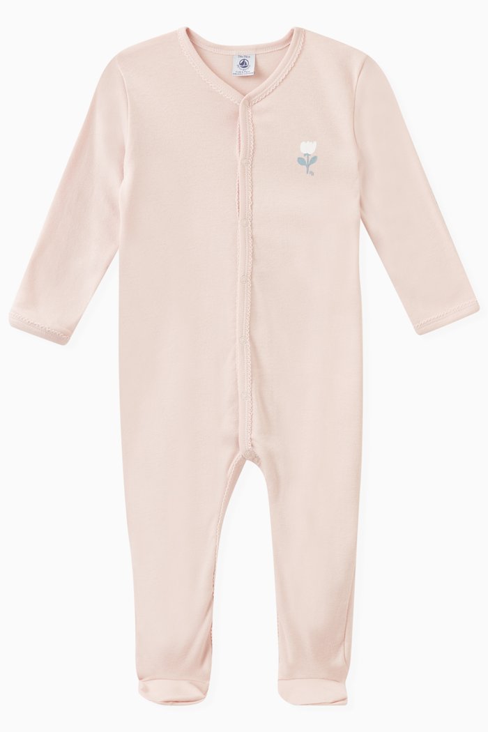 Flower Sleepsuit in Cotton, Pink